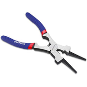 WORKPRO welding pliers with blue anti-slip grips, red accents, and silver jaw heads