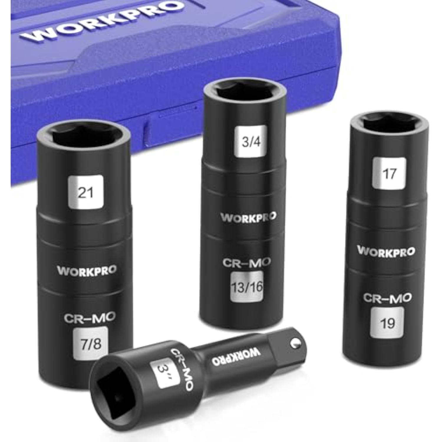 WORKPRO impact flip socket set with three sockets and a short extension bar