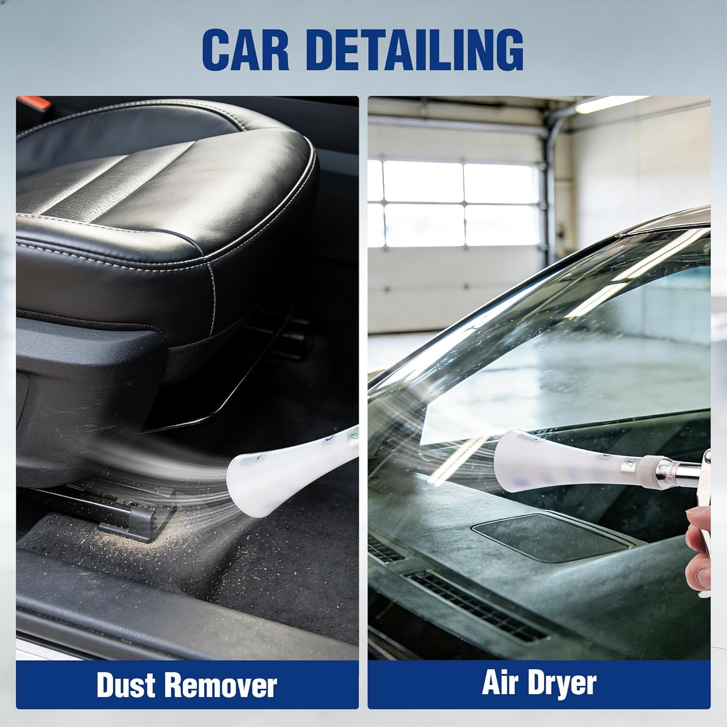 White air blow gun for dust removal and air drying, with metal nozzle and trigger grip