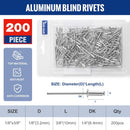 WORKPRO 200Pcs Aluminum Blind Rivets, 1/8" x 3/8" Pop Rivets Assortment, Aluminum Grip and Steel Mandrel, for Metal, Marine Boat, Automotive, Railway, and Duct Work- Pack of 200, Silver