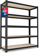WORKPRO 5-Tier Black Shelving with Board, 48”W x 24”D x 72”H, 3000LBS Load | Adjustable, Heavy Duty, 3000lbs, Boltless Shelving for Kitchen, Living Room, Garage