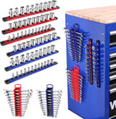 WORKPRO 8-Piece Magnetic Socket Organizer and Magnetic Wrench Organizer Set, 1/4", 3/8", 1/2" Drive Metric SAE Aluminum Alloy Socket Rail, Metric SAE Wrench Holder(Socket, Wrench not Included)