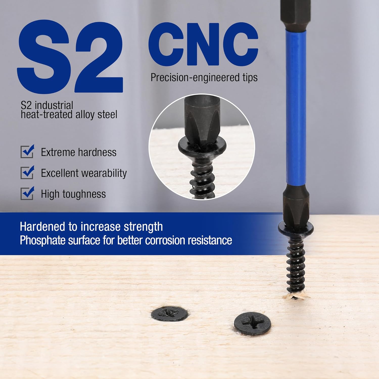 WORKPRO S2 PH2 impact Phillips bit with black tip and blue shaft, screw-driving end