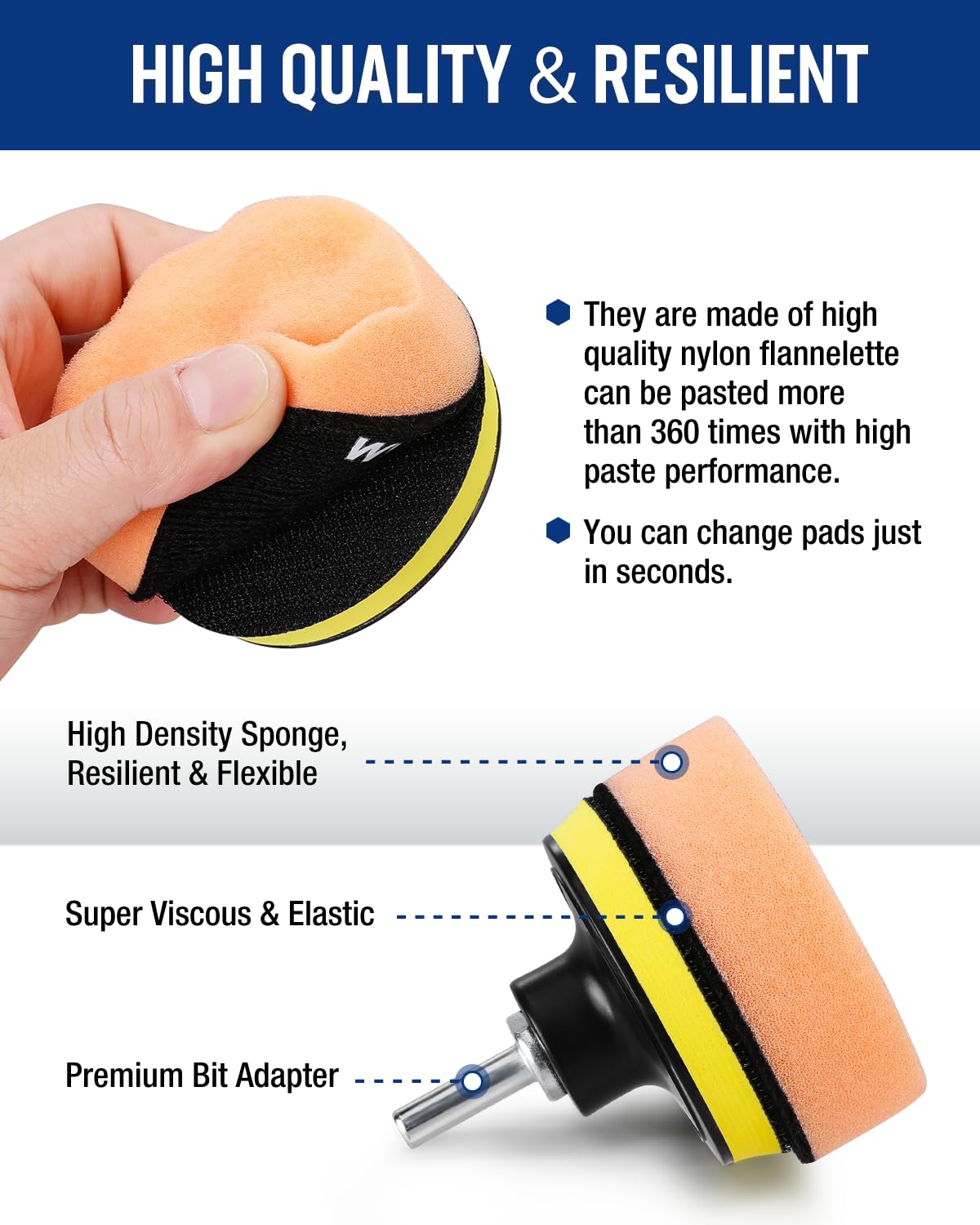 Foam buffing pads and premium bit adapter for drill polishing and waxing