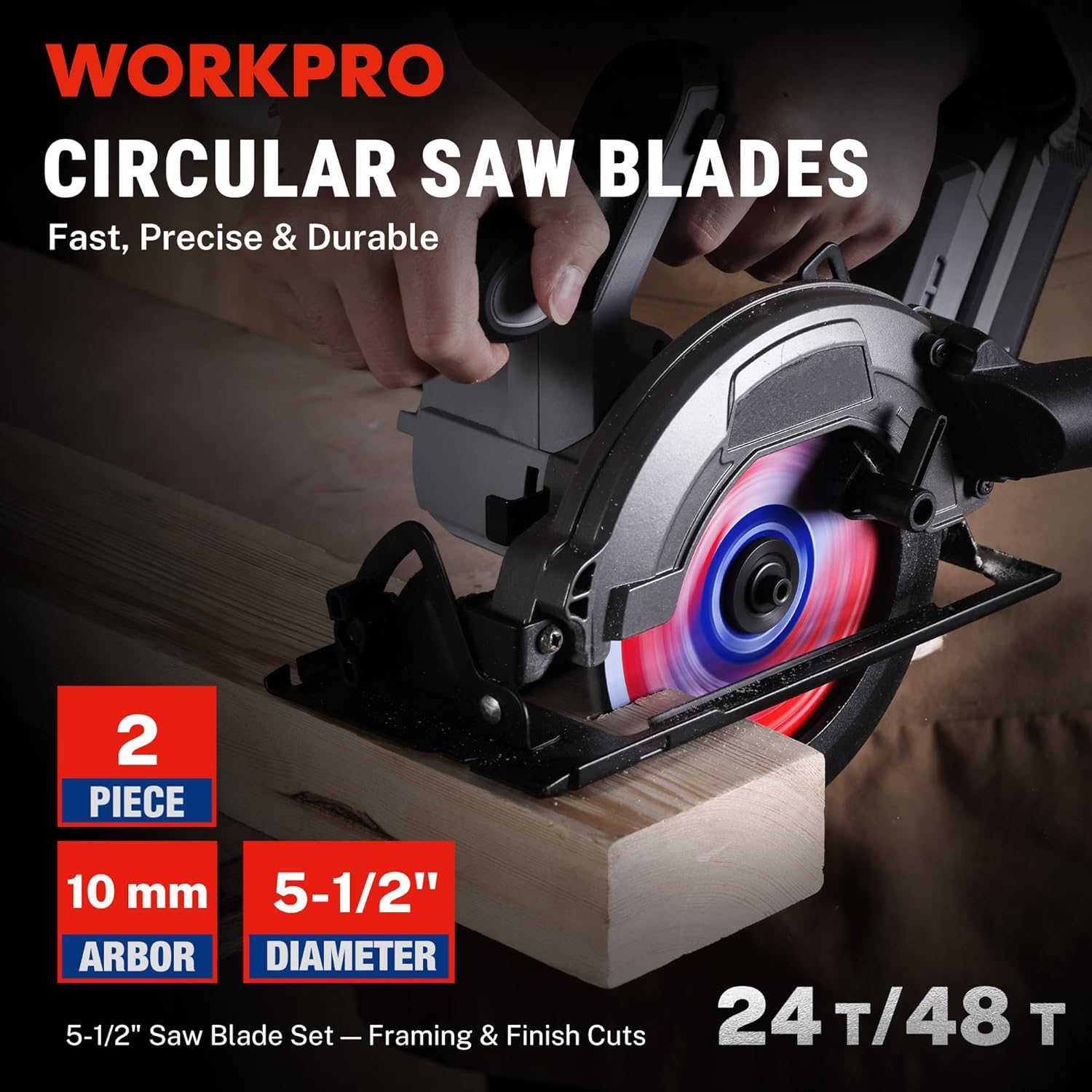 Circular saw blade set with 24T/48T 5-1/2 in carbide ATB teeth on a saw