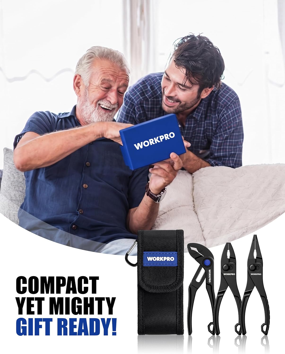 WORKPRO mini pliers set with black pouch and three compact slip-joint pliers