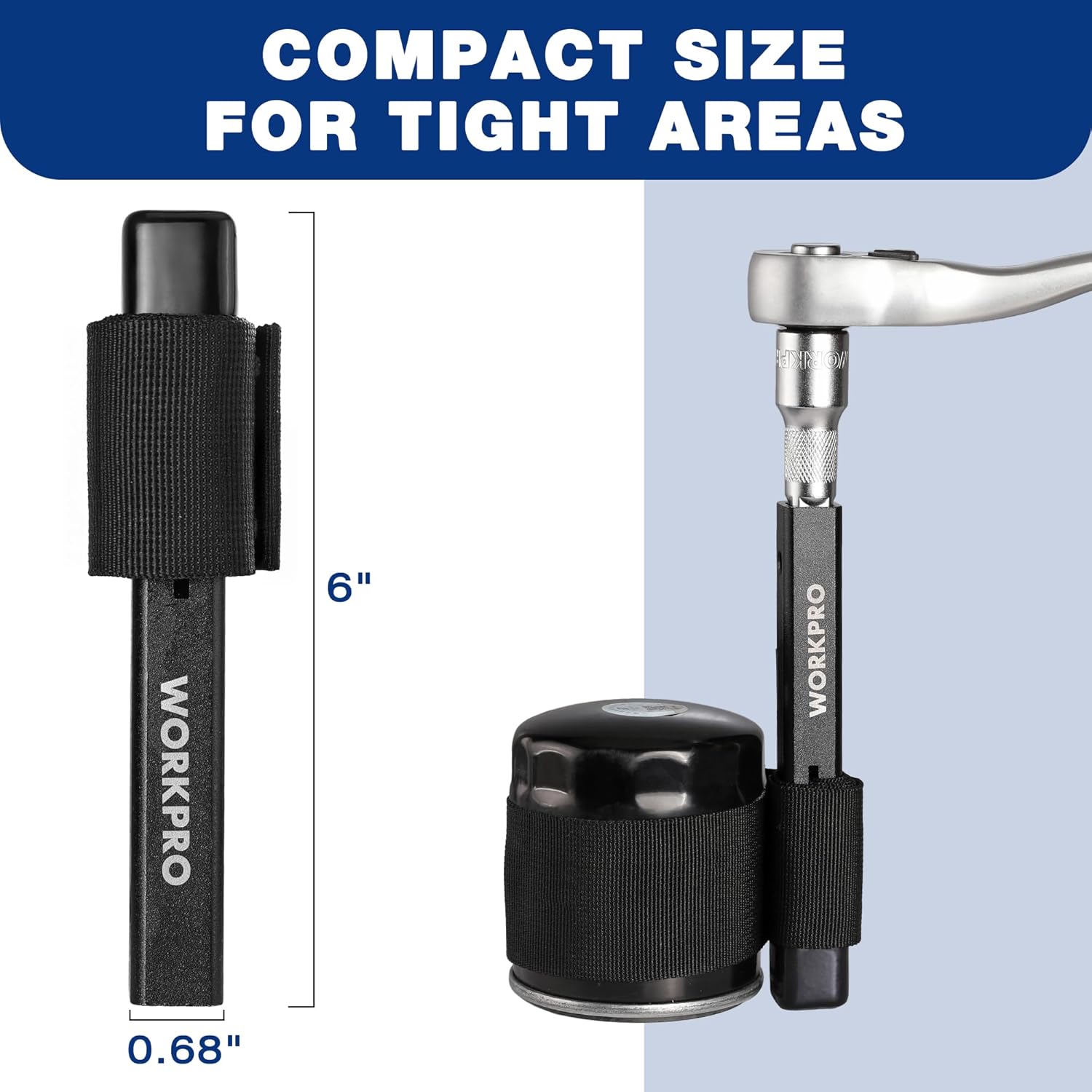 Compact nylon strap oil filter wrench with 6 in. adjustable belt