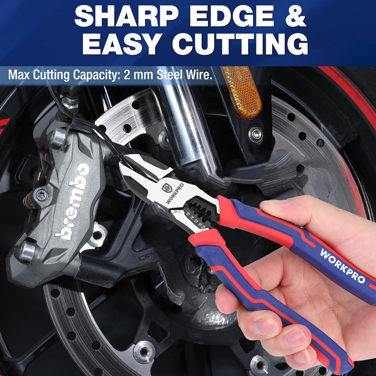 WORKPRO 2-in-1 Diagonal Cutting Pliers with Wire Stripper, 7.5 Inch CRV Steel Wire Cutters with Comfort Grip Handles, Heavy Duty Side-Cutting Pliers for Electricians and Homes, Christmas Gift
