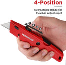 WORKPRO Retractable Box Cutter, Quick Change Utility Knife with Extra Blade Storage - Heavy Duty Aluminum Razor Knife, Twine Cutter, Bonus SK5 Blades Included, Red