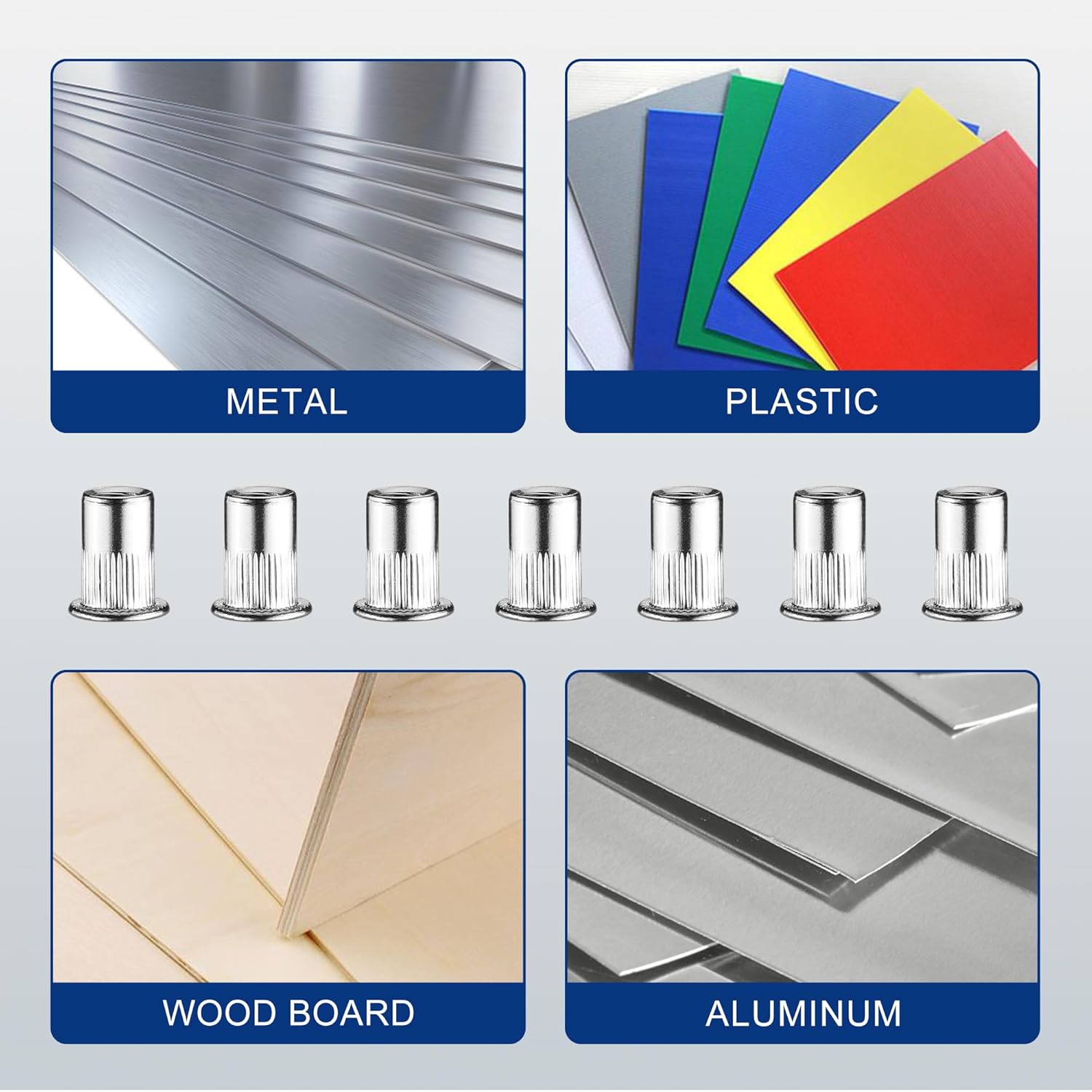 Stainless steel rivet nuts for metal, plastic, wood, and aluminum mounting applications
