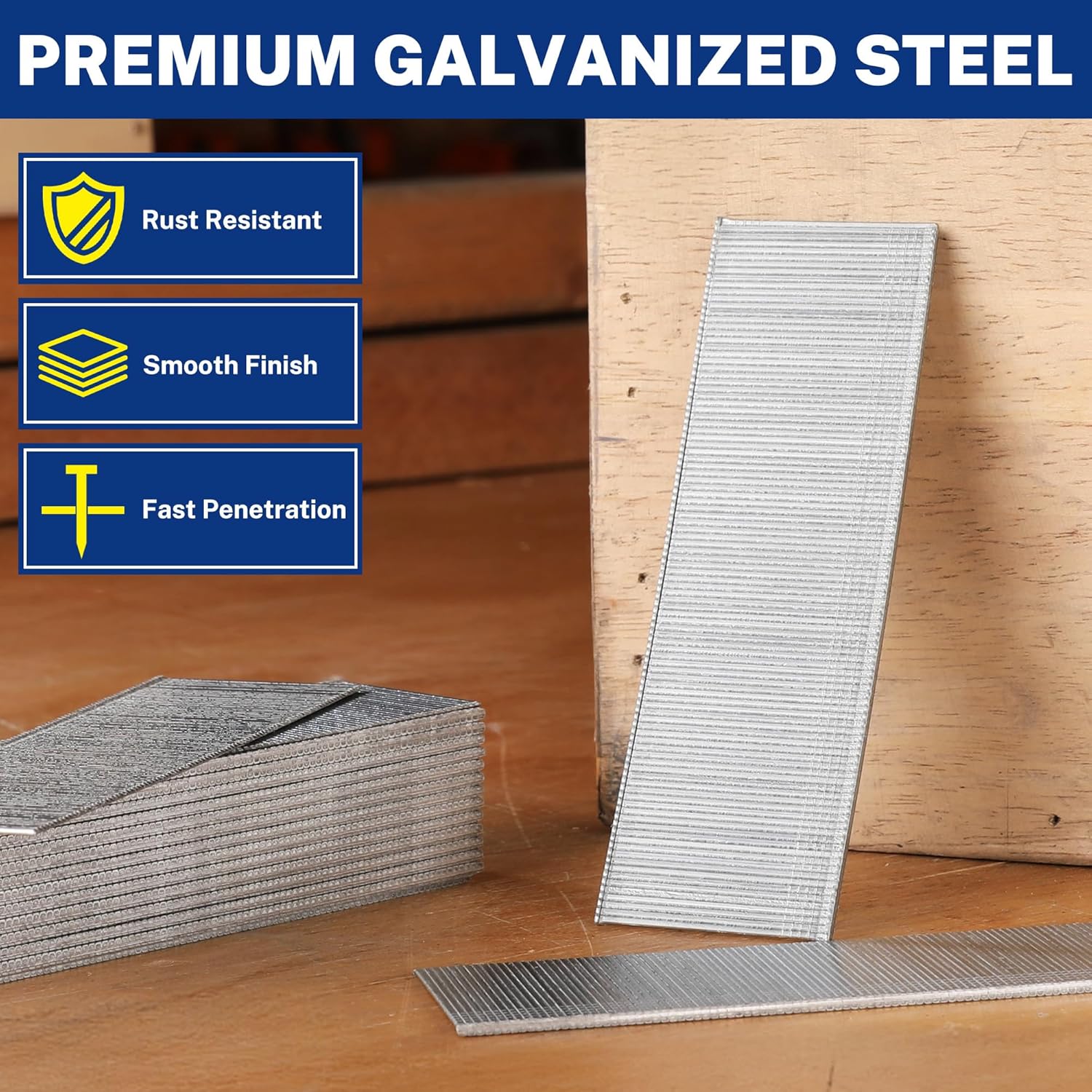 Premium galvanized steel brad nails with smooth finish, 1-1/2 in long