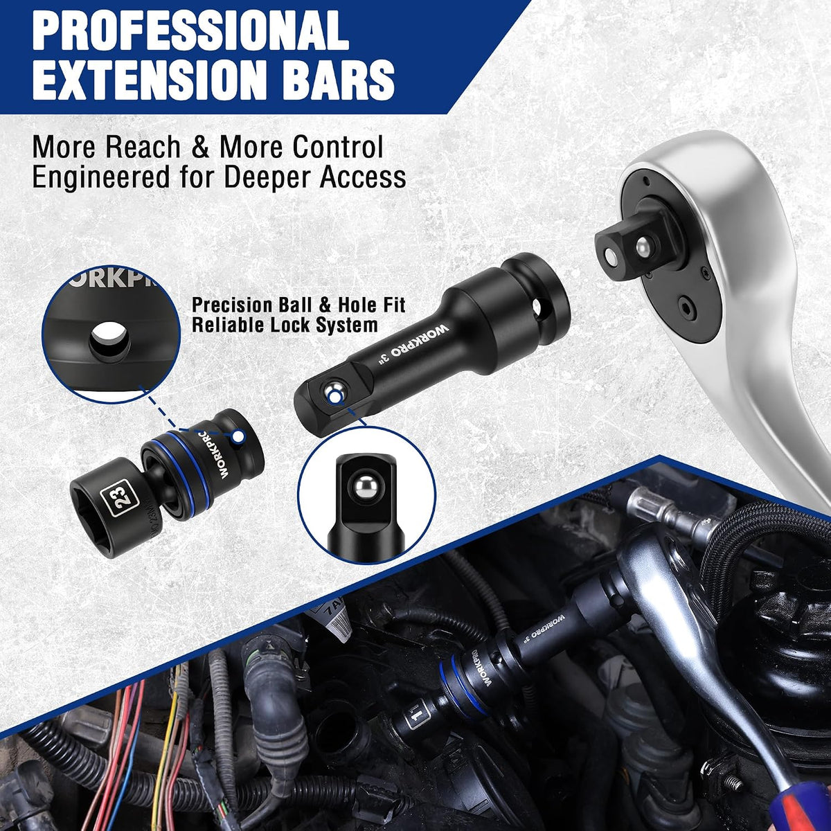 WORKPRO 18-Piece 1/2" Dr. Universal Impact Socket Set, Metric