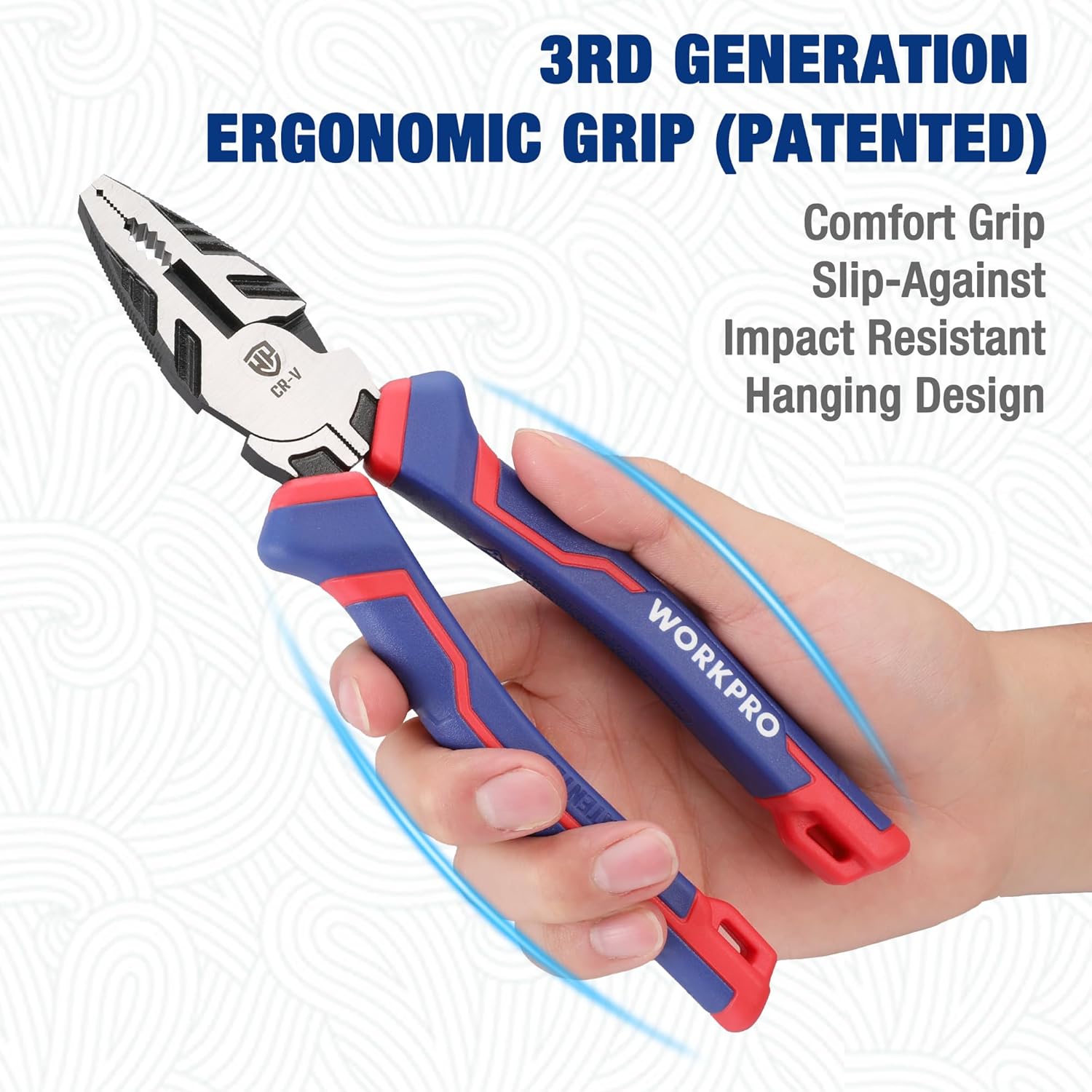 Ergonomic screw extractor pliers with slip-resistant grip, blue and red handles