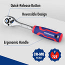 WORKPRO 1/4-Inch Drive Ratchet Wrench, 72-Tooth Reversible Ratchet, Quick-Release 1/4 Drive Ratchet Handle, CR-MO Head, Chrome Plated Finish