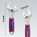 WORKPRO 6-inch Adjustable Wrench, Wide Jaw Opening Wrench with Rubber Anti-slip grip, Metric/SAE Scales, Premium Cr-V Steel, Chrome Plated