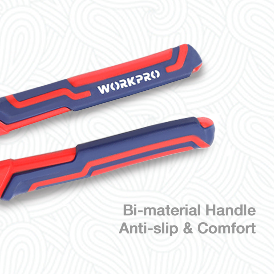 WORKPRO bi-material handle pliers with red and blue non-slip grips