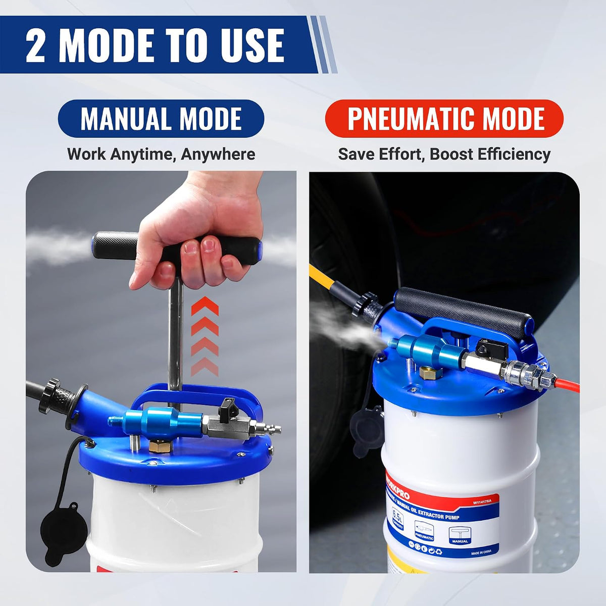 WORKPRO 6.5L Pneumatic/Manual Oil Extractor Pump | Dual Operation Mode, Oil Extraction, 6.5L Capacity