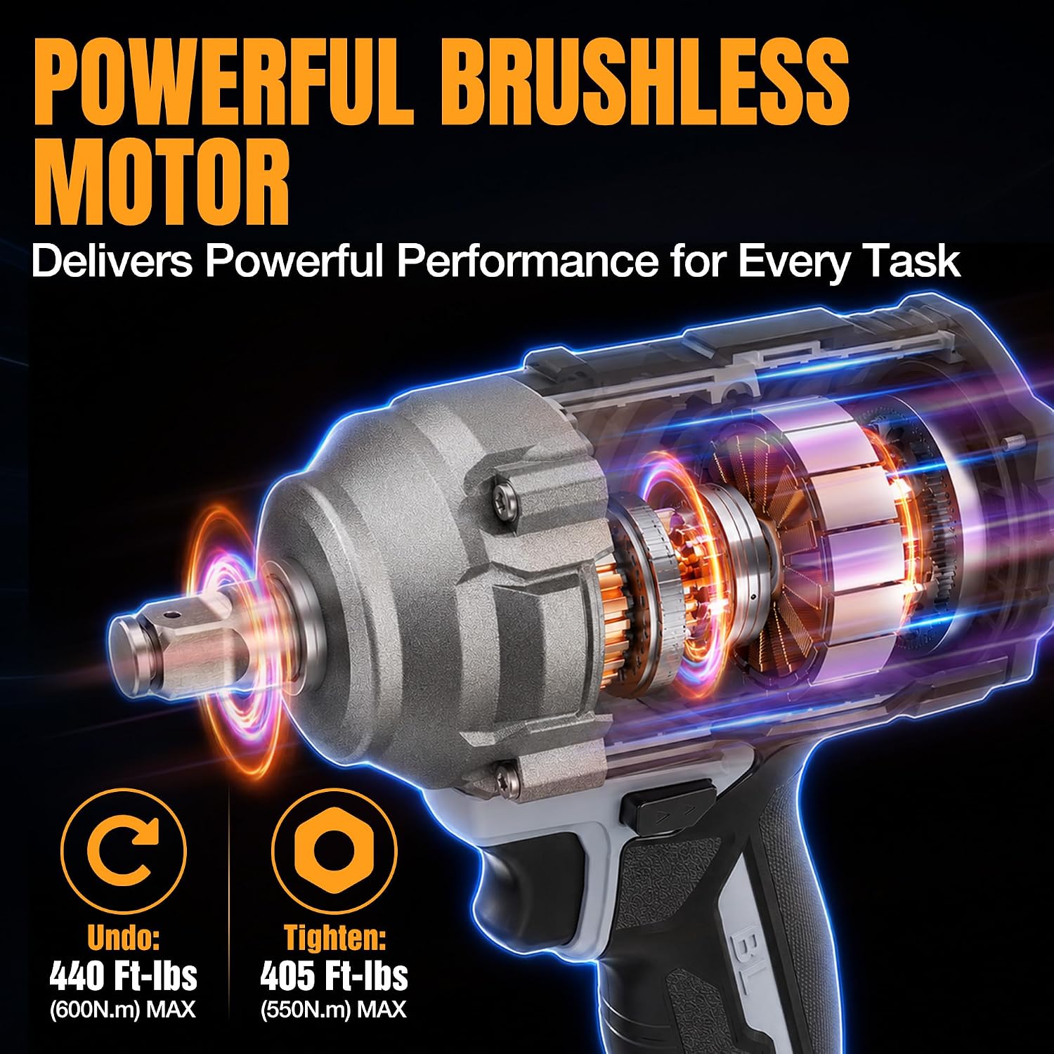 WORKPROX 20V cordless impact wrench with brushless motor, 1/2" square drive