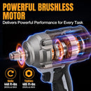WORKPROX 20V Cordless Impact Wrench Brushless, 440 Ft-Ibs 1/2 Impact Gun | 600N.m High Torque Electric Impact Driver for Car Tire Change, Mower, Pickup & Home Repair, 3 Speeds, LED, 4 Sockets