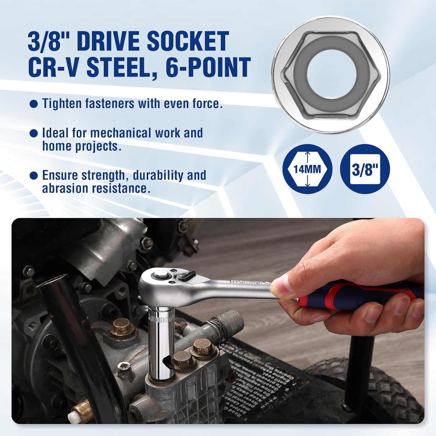 3/8-inch drive CR-V socket bottle opener, 6-point head with detachable key ring