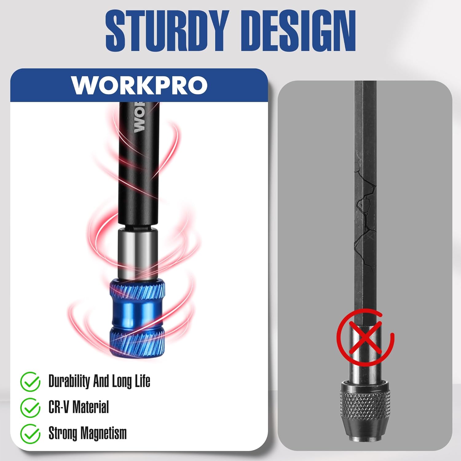 Magnetic drill bit extension set with sturdy design, CR-V shaft, and strong magnet