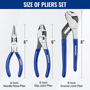 WORKPRO Pliers Set, 3-Piece Plier Tool Set with Soft Handle, 6" Needle Nose, 6" Slip Joint, 8" Groove Joint Plier for DIY & Home Use