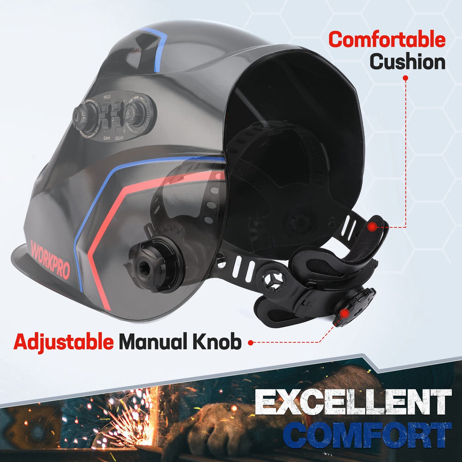 Welding Helmet Shield Large Viewing Welding Mask Hood 4Arc Sensor Welder