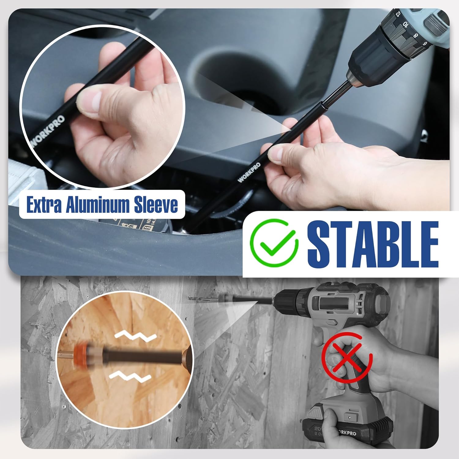 Drill bit extension with extra aluminum sleeve and magnetic quick-change holder