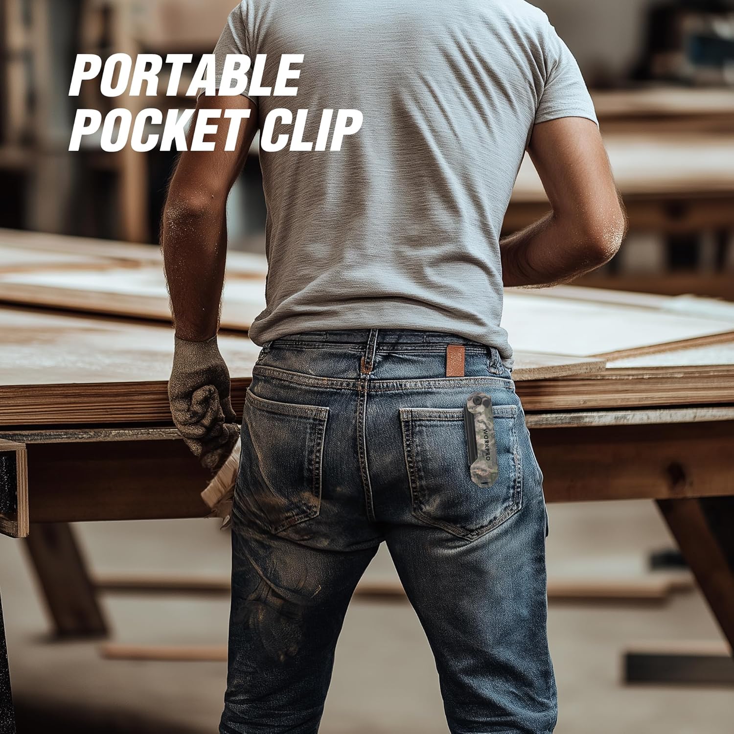 Camo folding pocket utility knife with clip on jeans pocket