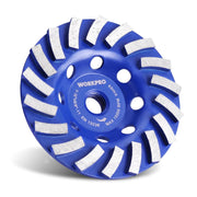 Blue WORKPRO diamond cup grinding wheel with segmented rim and 5/8-11 arbor holes