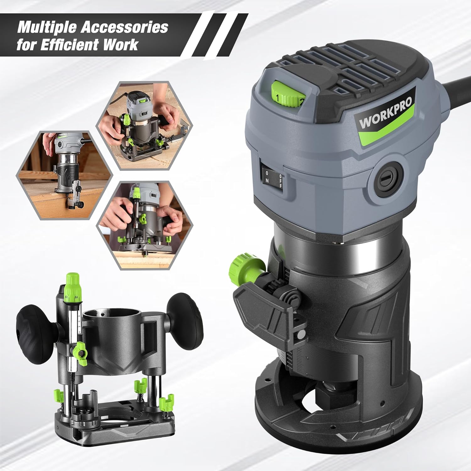 Compact router combo kit showing router body and fixed base for woodworking