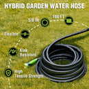 WORKPRO Hybrid Garden Hose 5/8" x 100ft, Heavy Duty | Flexible Hybrid Rubber, 3/4" Solid Brass Fittings & Rotary Handle, Kink Resistant, for Lawn, Garden & Yard Watering