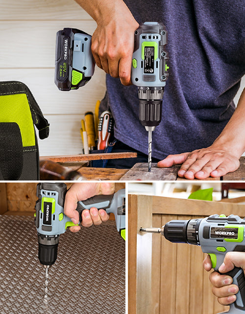 Handheld drill and screwdriver tools in use on wood, showing innovation and quality with secure, durable work