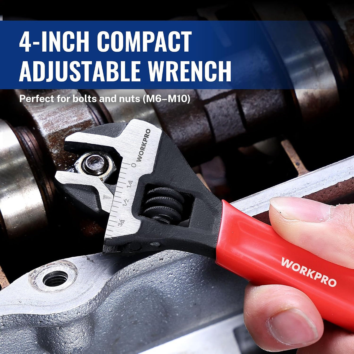 WORKPRO 4-Inch Mini Adjustable Wrench, Wide Jaw Cr-V steel Wrench