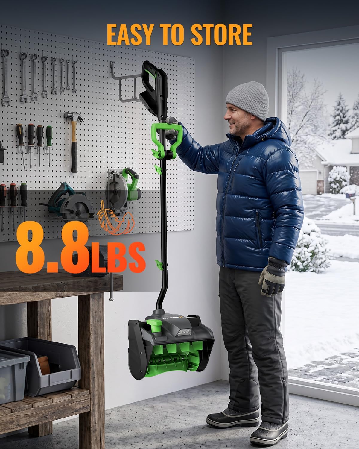 WORKPROX Cordless Snow Shovel, 13-Inch, 20V Battery Included | 23 ft Throw Distance, 4.0Ah Battery, 30° Adjustable Chute, LED Lights, Lightweight, For Steps, Walkways & Driveways