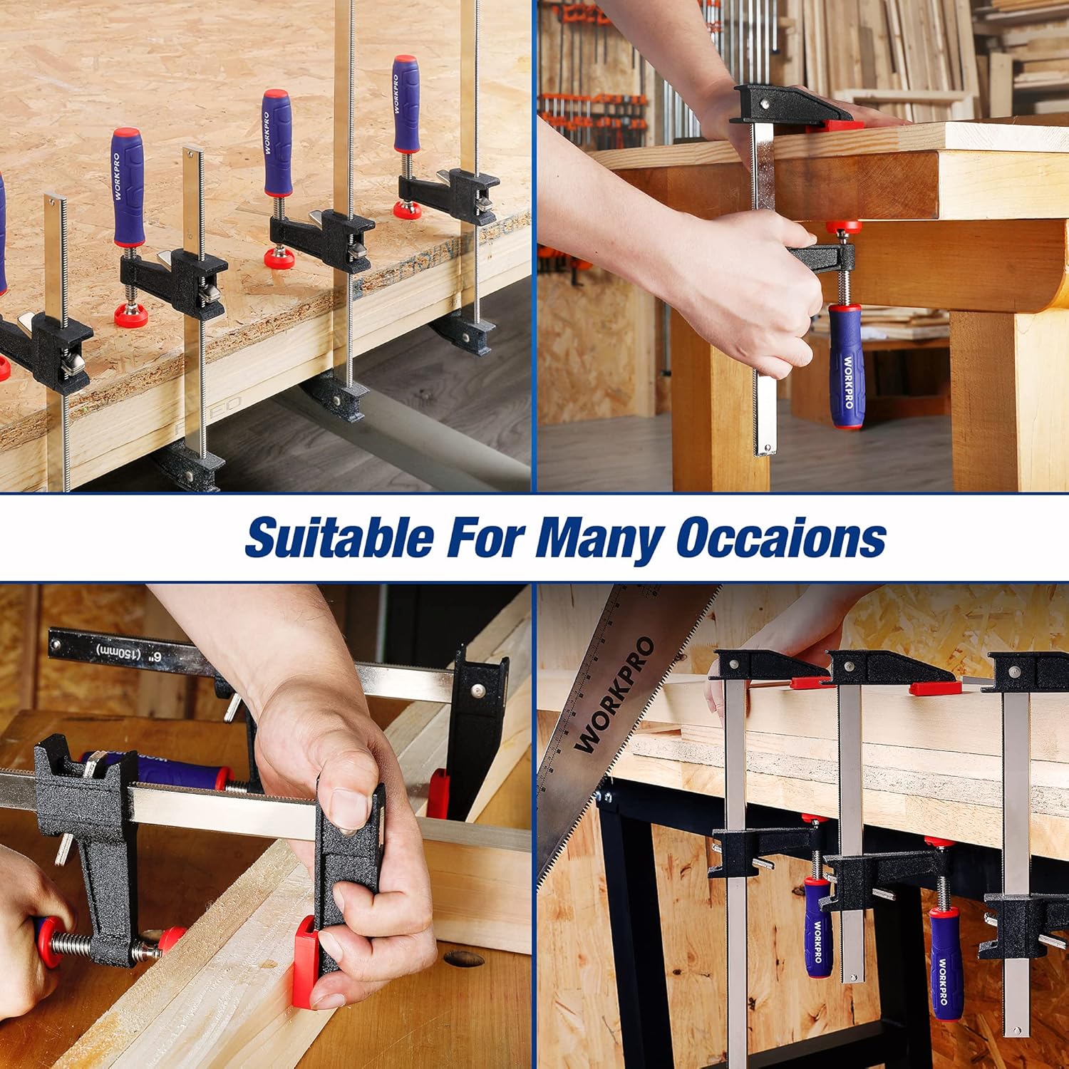 Bar clamps in use securing wood panels with quick-release clutch handles