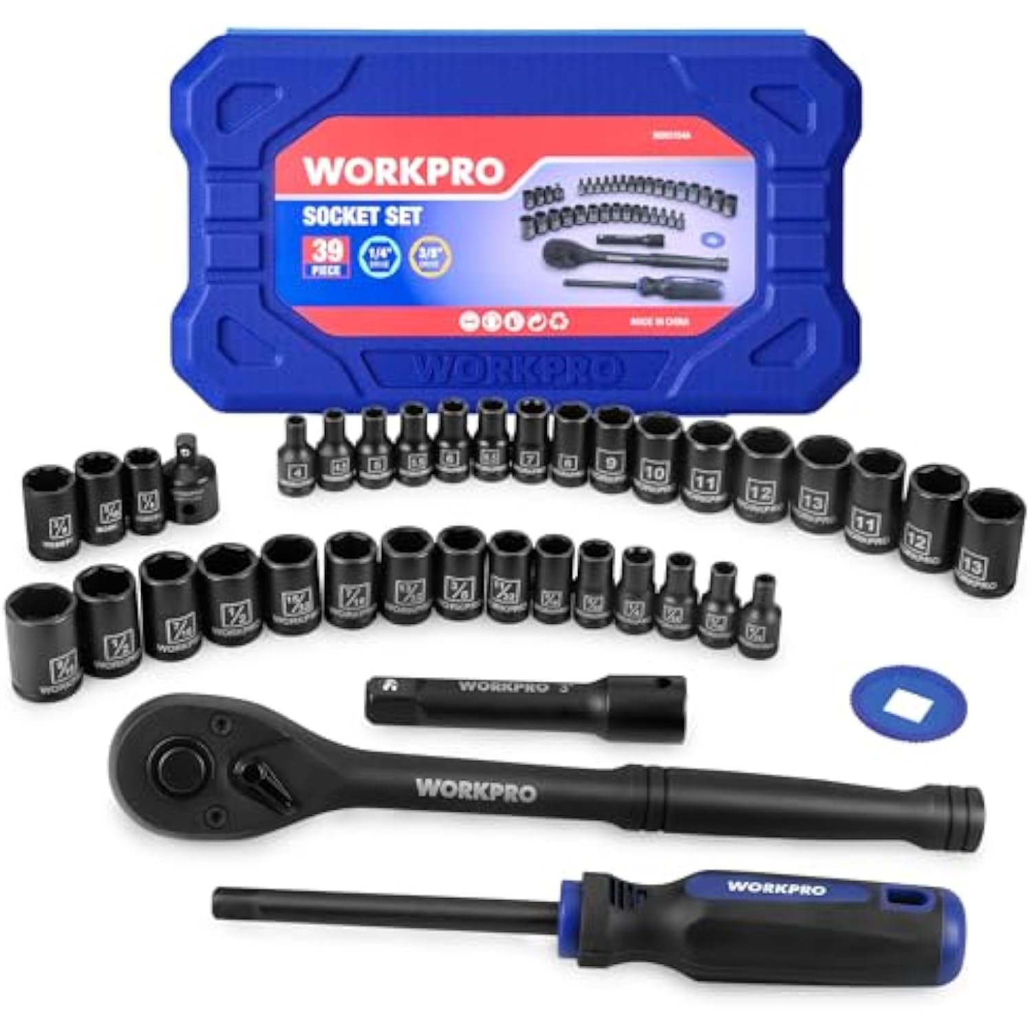 WORKPRO 39PC Drive Socket Wrench Set, 1/4