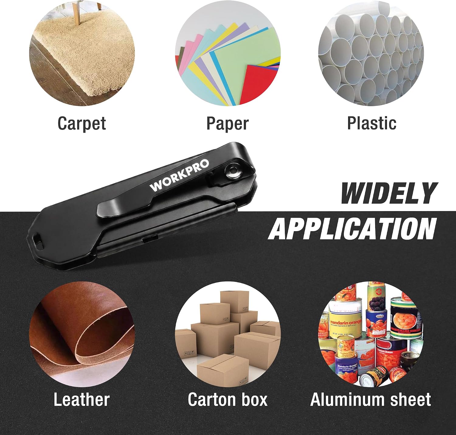 WORKPRO folding utility knife for paper, plastic, carpet, leather, and cardboard cutting