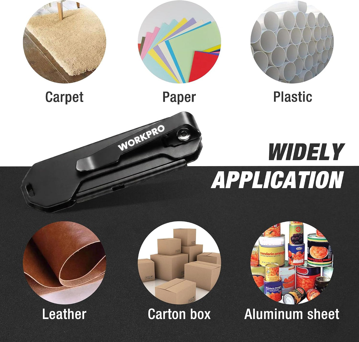 WORKPRO mini folding utility knife with black axis-lock handle and exposed razor blade
