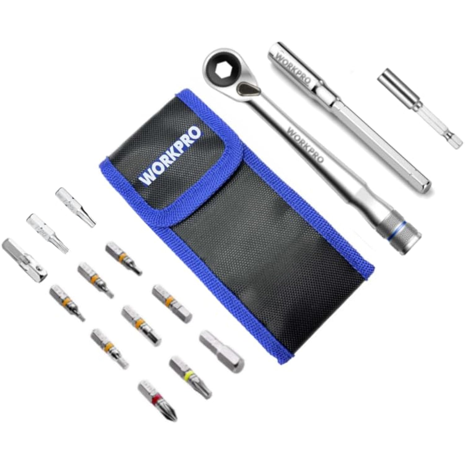 WORKPRO 15PC 1/4＂ Dr. Mini Ratchet with Extension Bar & Bits Set