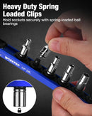 WORKPRO Magnetic Socket Organizer, 1/4" Drive Aluminum Alloy Socket Holder with 12PC Removable Socket Clips for Quick Customization, Socket Rail for Tool Box Drawer (Sockets Not Included)