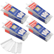 Four sealed packs of single-edge razor blades with loose blade strips, ready for use.