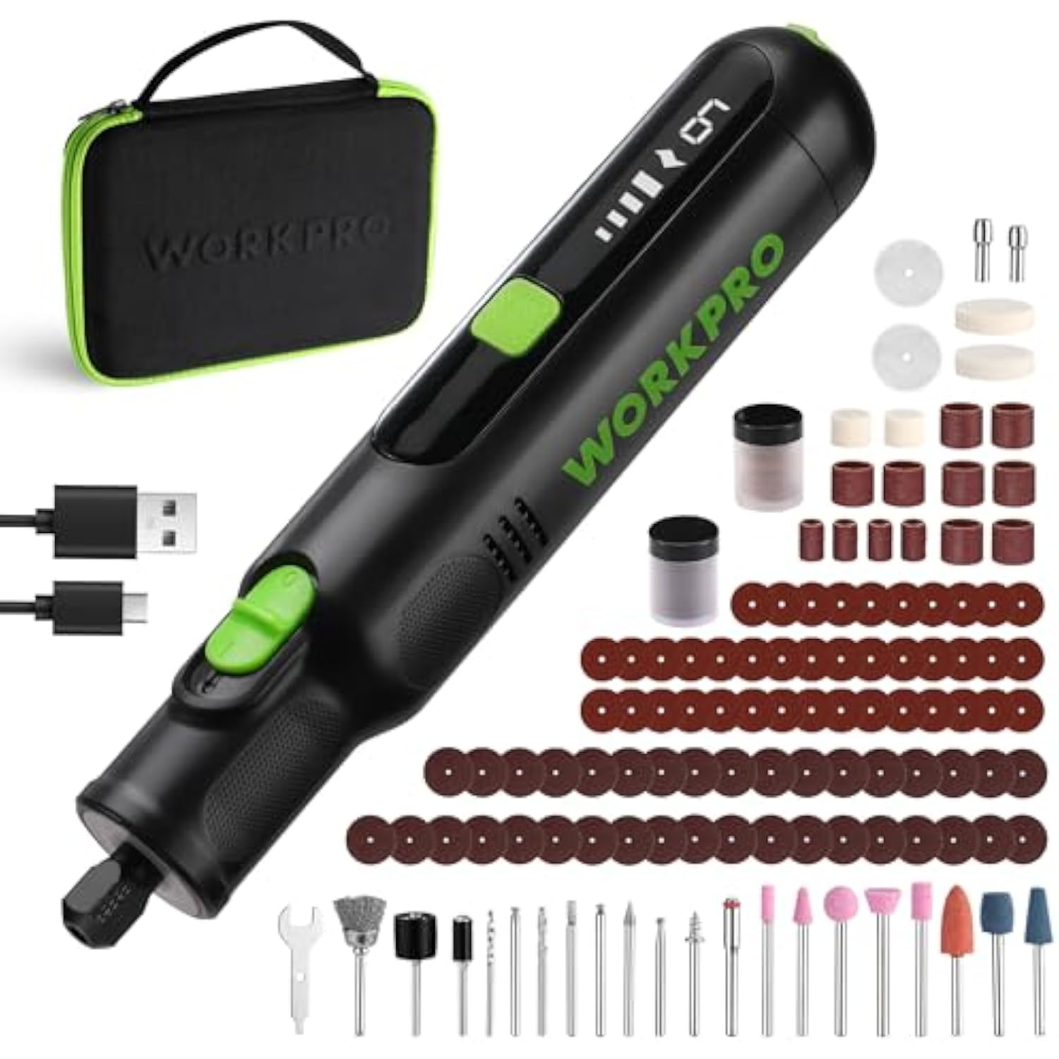 WORKPRO Cordless Rotary Tool, 8V Rotary Tool Kit with 117 Accessories, 6 Variable Speed, Type-C Charging, LED Work Light, Power Rotary Tool for Sanding, Polishing, Engraving, Drilling, Cutting, DIY