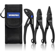 WORKPRO 3-piece mini pliers set with black pouch and three black slip-joint pliers