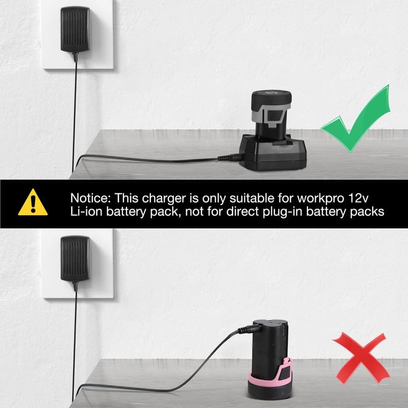 WORKPRO 12V Li-ion battery charger with plug-in base and charging cable