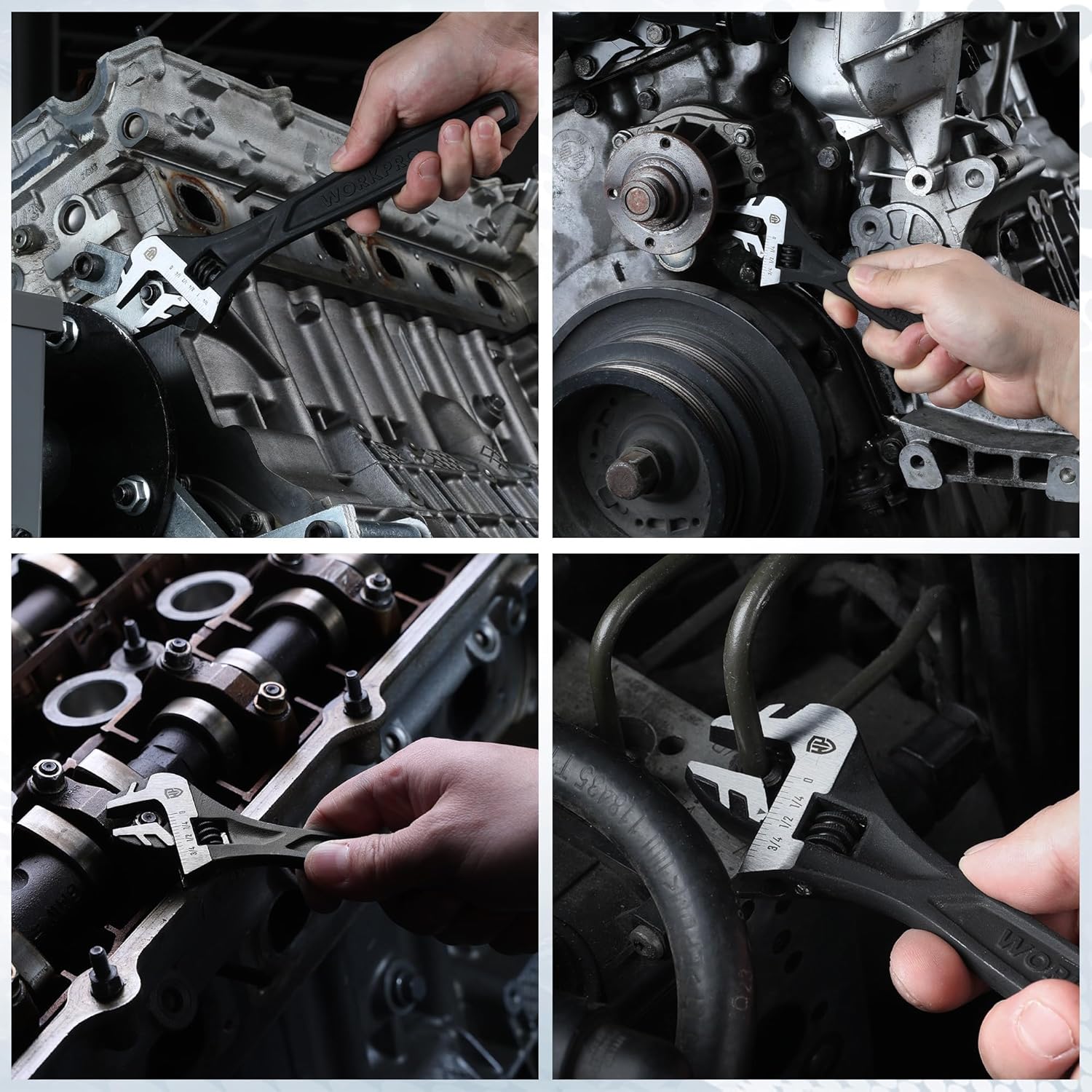 Adjustable wrench securing metal fittings on an engine and plumbing connections