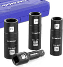 WORKPRO 4PCS Impact Socket Set 1/2" Drive, Lug Nut Socket Set, Wheel Socket Set Cr-Mo Steel, Includes 1PC 3" Extension Bar & 3PCS Flip Sockets of 6 Metric and SAE Sizes