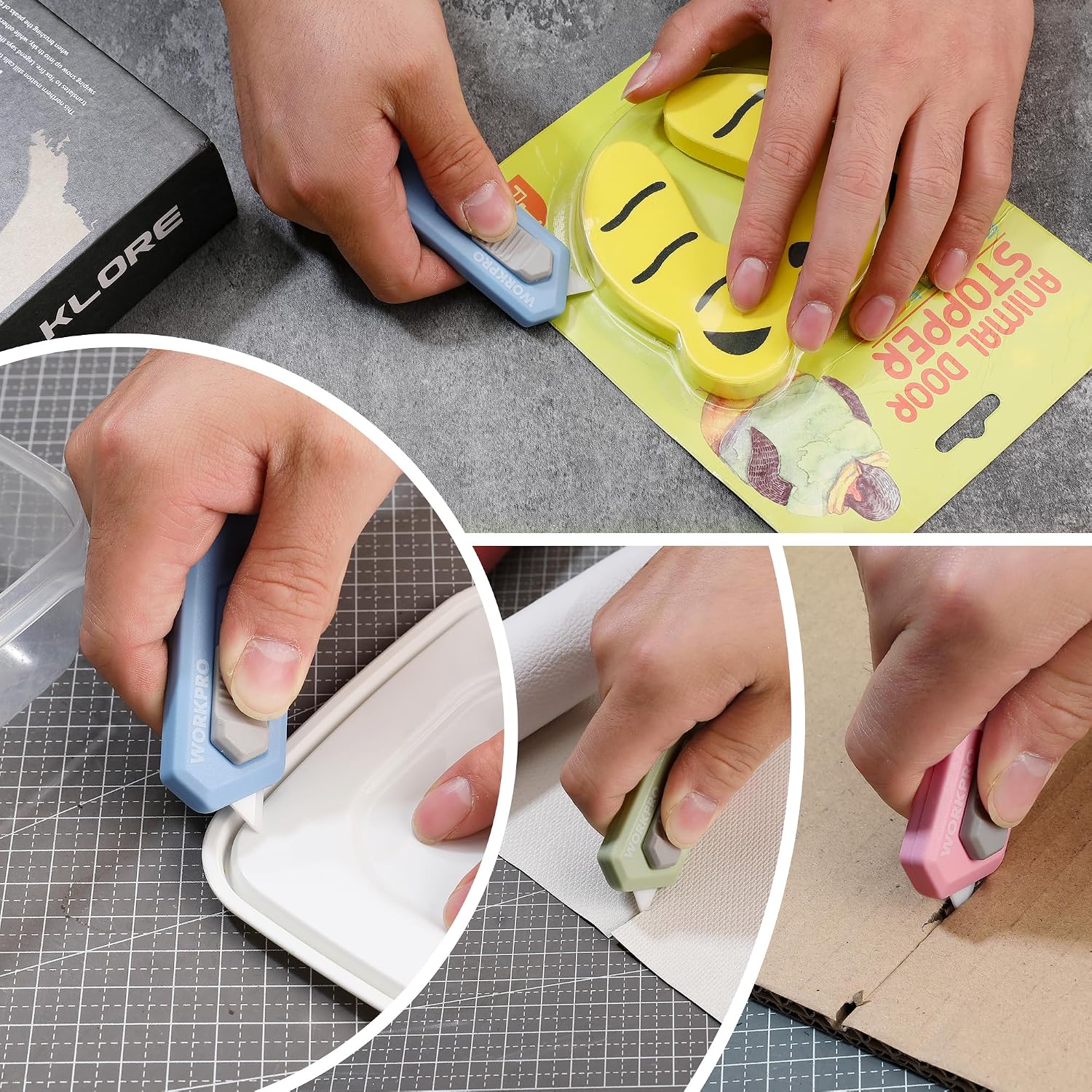 Yellow safety box cutter for cutting paper with retractable blade