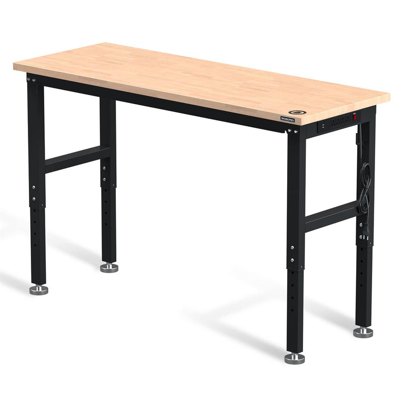WORKPRO 48"/60" Adjustable Workbench 2000 LBS Load Capacity Hardwood Worktable with Power Outlets