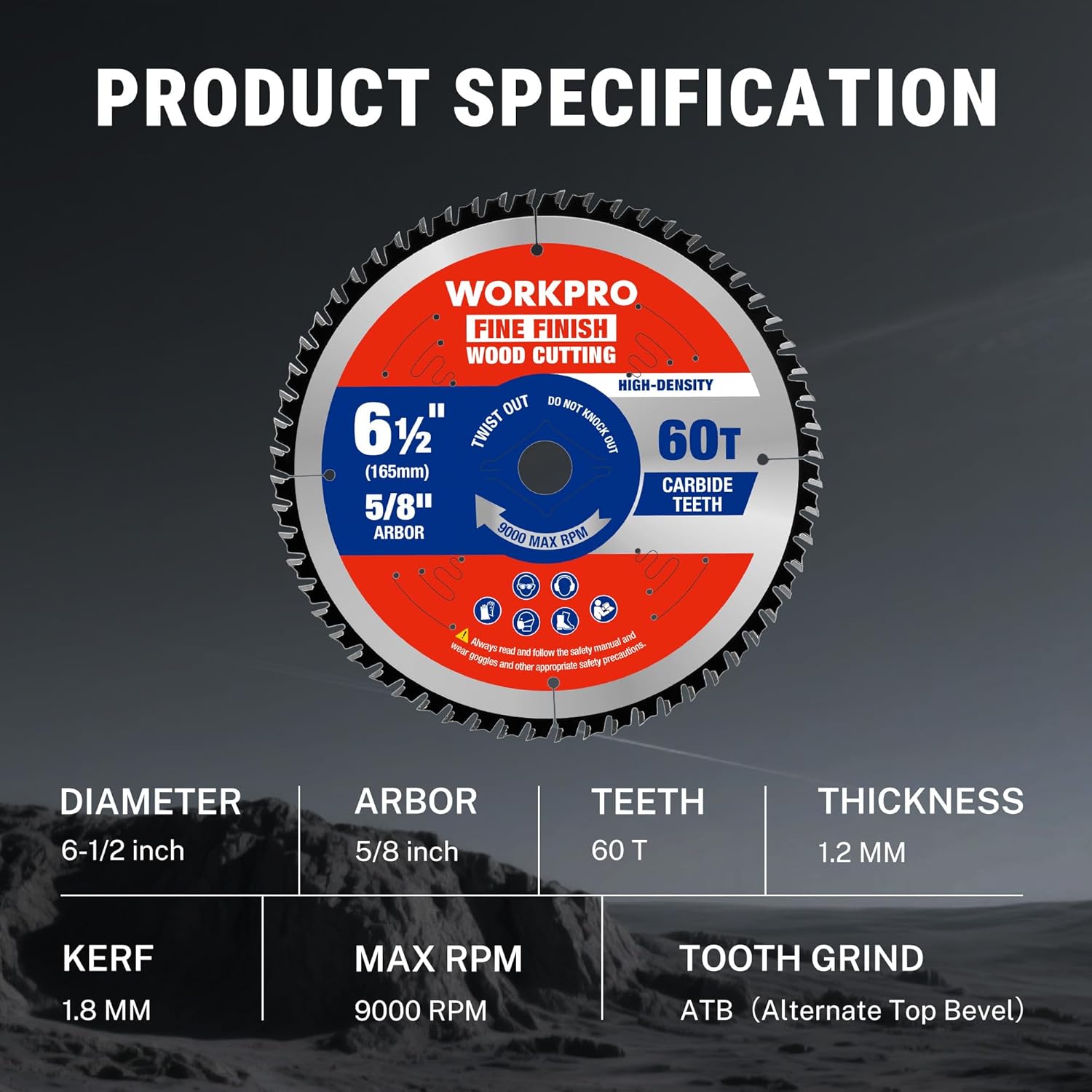 Circular saw blade with 6-1/2 in diameter, 5/8 in arbor, 60T carbide teeth